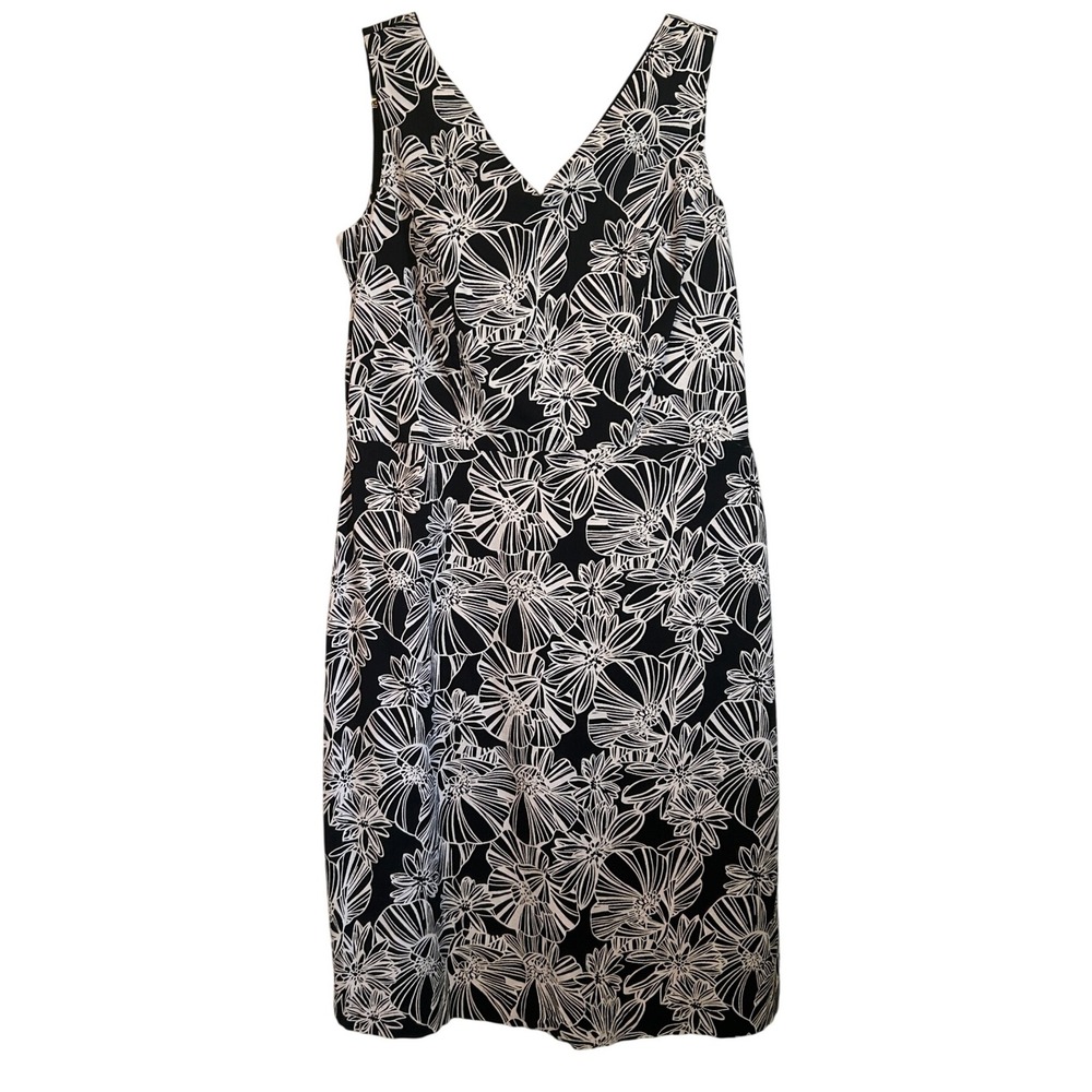 Relativity Black White Floral‎ Dress Sleeveless V-Neck Cotton Blend Size 12